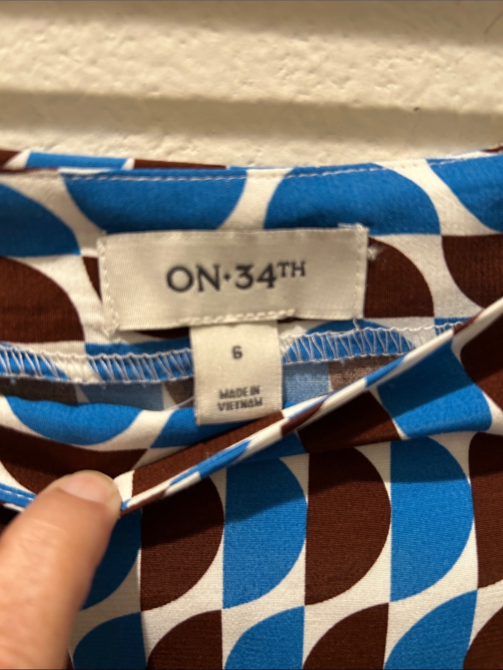 On 34th Blue and Brown Geometric Midi Skirt - Picture 3 of 3